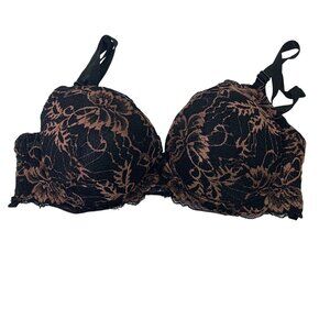Prima Valentina 34C Push Up Bra Black Gold Floral Lace Padded Underwire Regency
